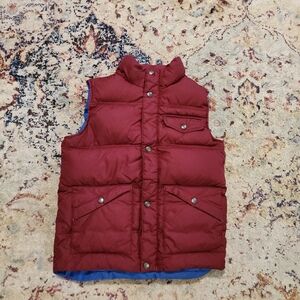 Lands’ End Down Puffer Vest Maroon With Silver Snaps & Zipper Size Medium 8-10